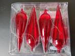 4 Rode glazen pegels kerstballen in doos 14 cm lang nieuw, Ophalen of Verzenden, Nieuw