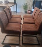 6 echt leer eetkamerstoelen, Huis en Inrichting, Stoelen, Ophalen, Gebruikt, Bruin, Metaal