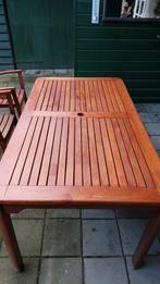 Houten tuintafel met 3 stoelen, Ophalen, Gebruikt, Rechthoekig, Hout