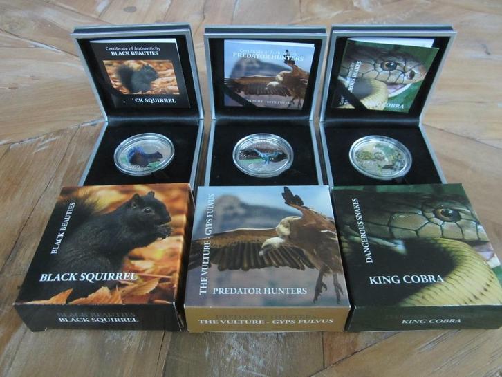 3 zilveren munten, coloured, Cook Islands/Tanzania, limited, Postzegels en Munten, Edelmetalen en Baren, Zilver, Ophalen of Verzenden