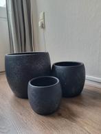 Set van 3 donkerblauwe bloempotten Mica, Tuin en Terras, Bloempotten, Ophalen, Rond, Binnen, Zo goed als nieuw