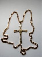Vergulde hanger kruis met 14 kristalsteentjes met ketting (8, Goud, Ophalen of Verzenden, Zo goed als nieuw, Kruis of Symbool