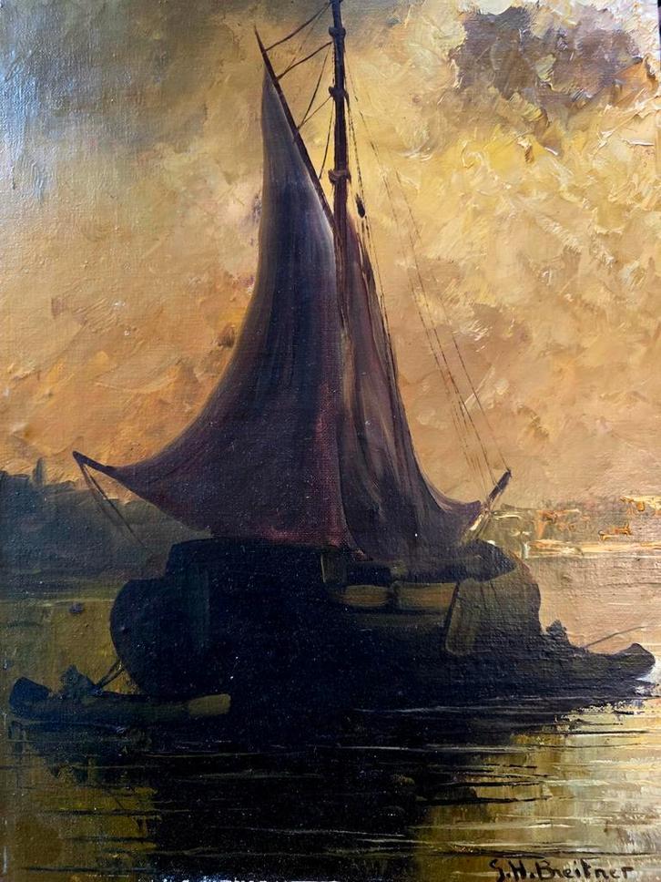 George Hendrik Breitner, 1857-1923,zeilboot met Vissers,, Antiek en Kunst, Kunst | Schilderijen | Klassiek, Ophalen