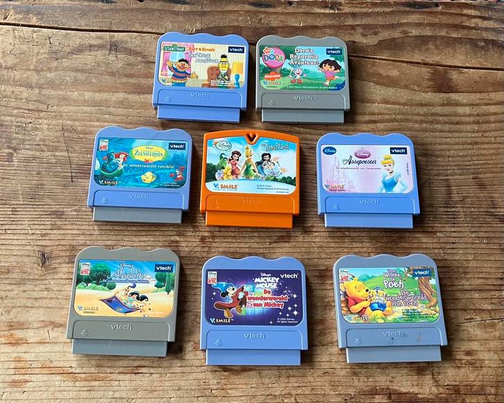 8 VTech V.Smile Cartridges - Disney, Sesamstraat, Dora, Spelcomputers en Games, Games | Overige, Gebruikt, Avontuur en Actie, 1 speler