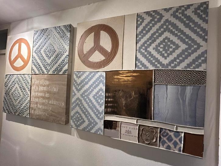 Set van 2 canvas schilderijen Sabine Kleiren (100x100 cm), Antiek en Kunst, Kunst | Schilderijen | Modern, Ophalen