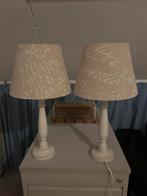 2 Schemerlampjes met beige kap, Huis en Inrichting, Lampen | Tafellampen, Ophalen, Gebruikt, Stof, Minder dan 50 cm