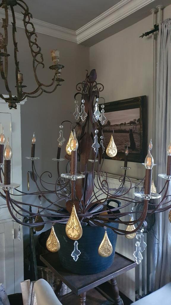 Italiaanse Kroonluchter *sober*stoer*brocante*, Huis en Inrichting, Lampen | Kroonluchters, Zo goed als nieuw, Metaal, Ophalen