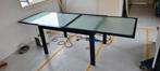 moderne stalen tafel 90x1m23 uitgetrokken 90x2m46, Huis en Inrichting, Ophalen, Gebruikt, 200 cm of meer, 50 tot 100 cm