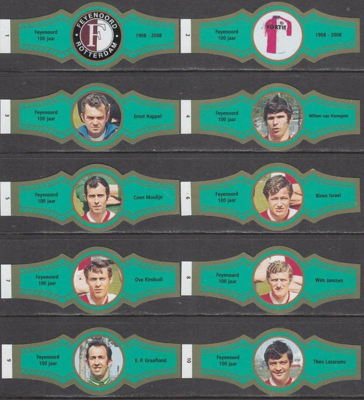 Sigarenbanden van Feyenoord 100 Jaar, Murillo 1-10 groen-g., Verzamelen, Rookartikelen, Aanstekers en Luciferdoosjes, Nieuw, Sigarenbandjes