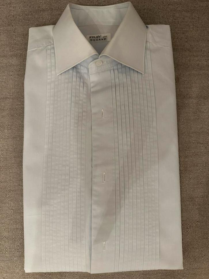 Fray pour Degand (Brussel) pleated smokingshirt mt 40, blauw, Kleding | Heren, Overhemden, Halswijdte 39/40 (M), Blauw, Verzenden