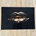 Plexiglas schilderij gouden lippen 90x60 cm, Nieuw, Ophalen of Verzenden, Print, Info@demuurdecoratie.nl