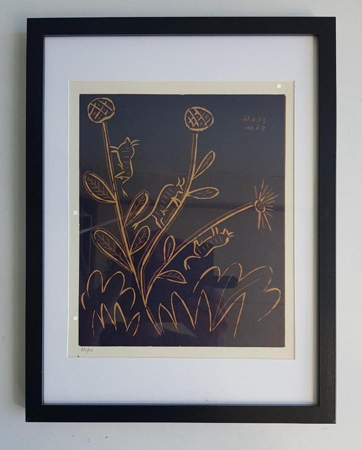 Picasso Bull Flower Linocut Genummerd, Antiek en Kunst, Kunst | Litho's en Zeefdrukken, Ophalen of Verzenden