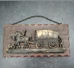 Bord,Messing,massief Hout,paard,huifkar,wand,wagen,paarden, Antiek en Kunst, Curiosa en Brocante, Ophalen of Verzenden