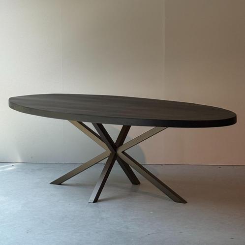 Ovaal houten tafel massief mango  240x110cm zwart, Huis en Inrichting, Tafels | Eettafels, Nieuw, 100 tot 150 cm, 200 cm of meer