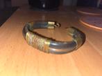 Armband leer met messing, Ophalen of Verzenden, Zo goed als nieuw, Bruin, Leer
