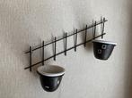 jaren 50 60 zwart metalen plantenrekje met 2 bloempotjes, Ophalen of Verzenden