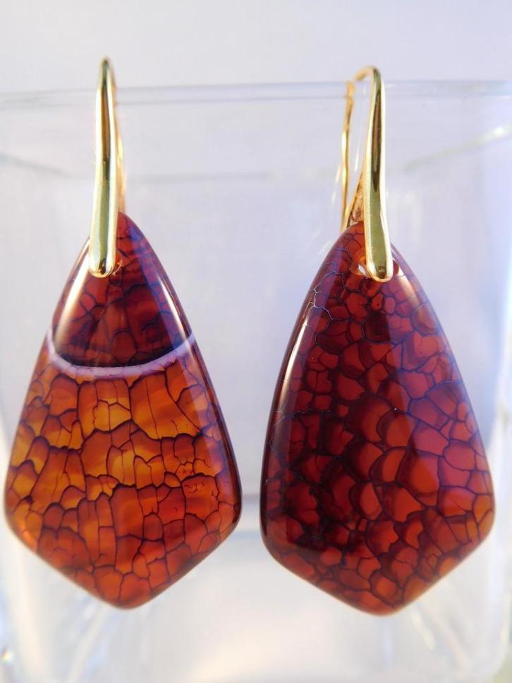 Agaat oorbellen in vliegermodel (H90522), Sieraden, Tassen en Uiterlijk, Oorbellen, Nieuw, Hangers, Met edelsteen, Ophalen of Verzenden
