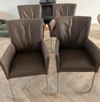 4 leren eetkamer stoelen. Taupe, Ophalen, Bruin, Leer, Zo goed als nieuw