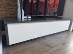 Wit tv meubel met smoked black blad - 186cm, Ophalen, Gebruikt, 150 tot 200 cm, Minder dan 100 cm