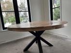Ronde eettafel - 150cm - Houten blad, ijzeren voet, Huis en Inrichting, Tafels | Eettafels, Ophalen, Gebruikt, 100 tot 150 cm