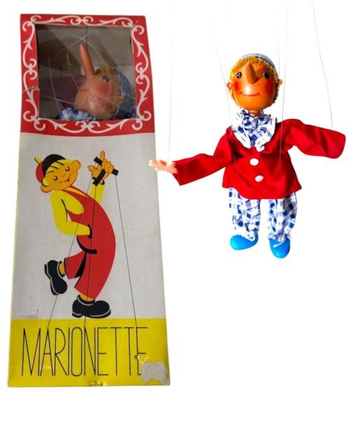 Marionet pop in doos Pinokkio hout vintage compleet, Verzamelen, Poppen, Zo goed als nieuw, Pop, Ophalen of Verzenden