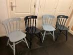 4 Blauwe houten eetkamerstoelen, Huis en Inrichting, Gebruikt, Blauw, Ophalen of Verzenden, Vier