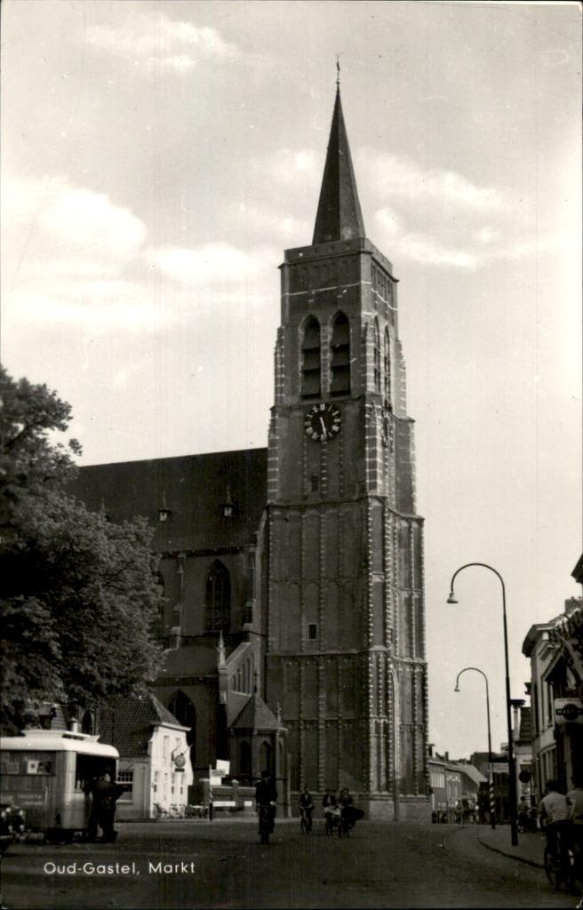 Oud Gastel Merkt met frites-verkoopwagen, Verzamelen, Ansichtkaarten | Nederland, Ongelopen, Zuid-Holland, 1940 tot 1960, Ophalen of Verzenden