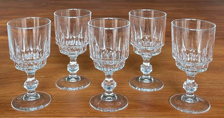 5 Cristal d’Arques kristallen wijnglazen, Verzamelen, Glas en Borrelglaasjes, Zo goed als nieuw, Overige typen, Ophalen of Verzenden