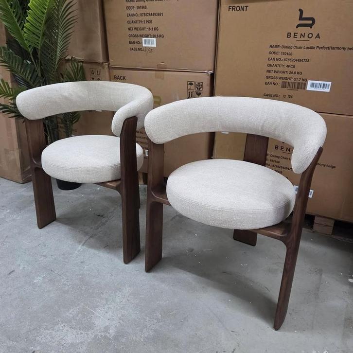 2 x Eetkamerstoel Granite Chenille Noten van Kave Home, Huis en Inrichting, Stoelen, Nieuw, Twee, Bruin, Ophalen