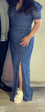 Blauwe gala/ gelegenheids jurk met glitters, Galajurk, Blauw, Maat 42/44 (L), Ophalen of Verzenden