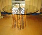 Unieke ronde eettafel – bamboe voet met glazen blad, Huis en Inrichting, Ophalen, Gebruikt, Koloniaal, Rond