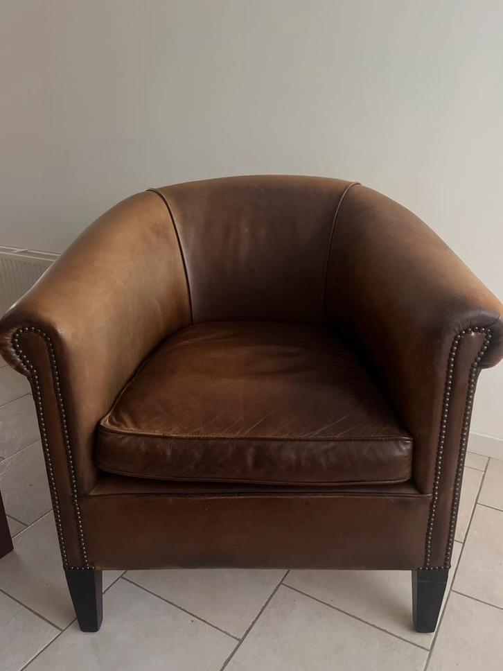 Prachtige grote schapenleren fauteuil leren stoel, Huis en Inrichting, Fauteuils, Zo goed als nieuw, Leer, 75 tot 100 cm, Ophalen of Verzenden