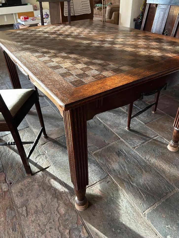 Art deco eethoek, uitschuifbare tafel, 6 stoelen, 2 kasten, Antiek en Kunst, Antiek | Meubels | Kasten, Ophalen