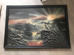 Schilderij 97x 67cm wolf boom zon, Antiek en Kunst, Kunst | Schilderijen | Abstract, Ophalen of Verzenden