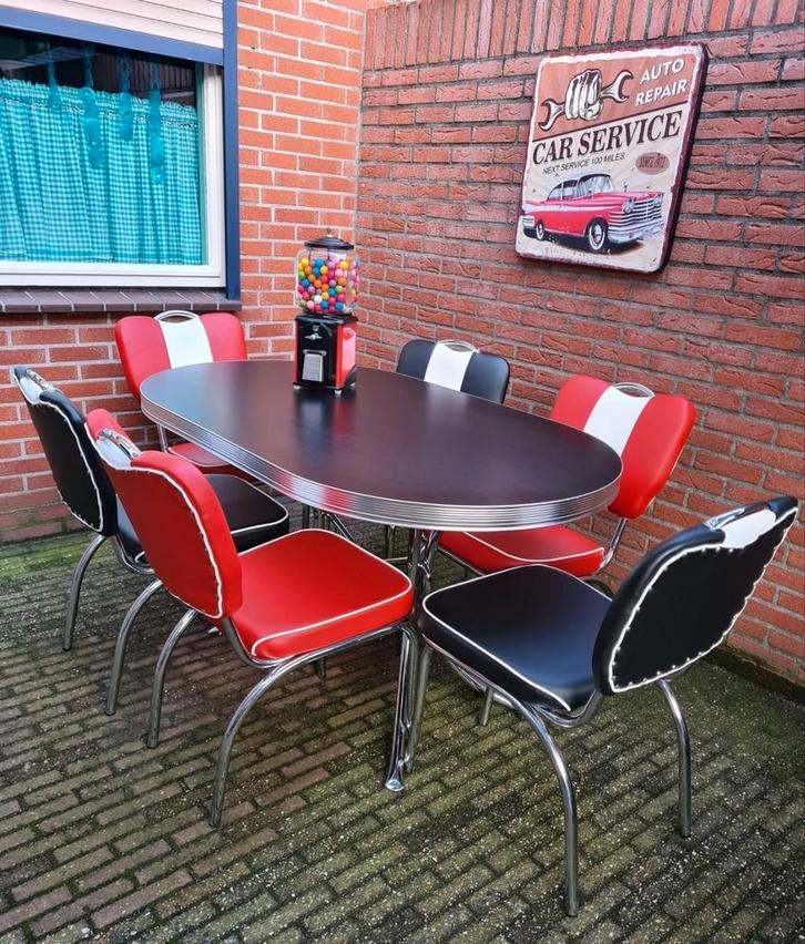 FIFTIES SIXTIES AMERIKAANSE BEL AIR DINER STOELEN MET TAFEL, Huis en Inrichting, Stoelen, Zo goed als nieuw, Vijf, Zes of meer stoelen