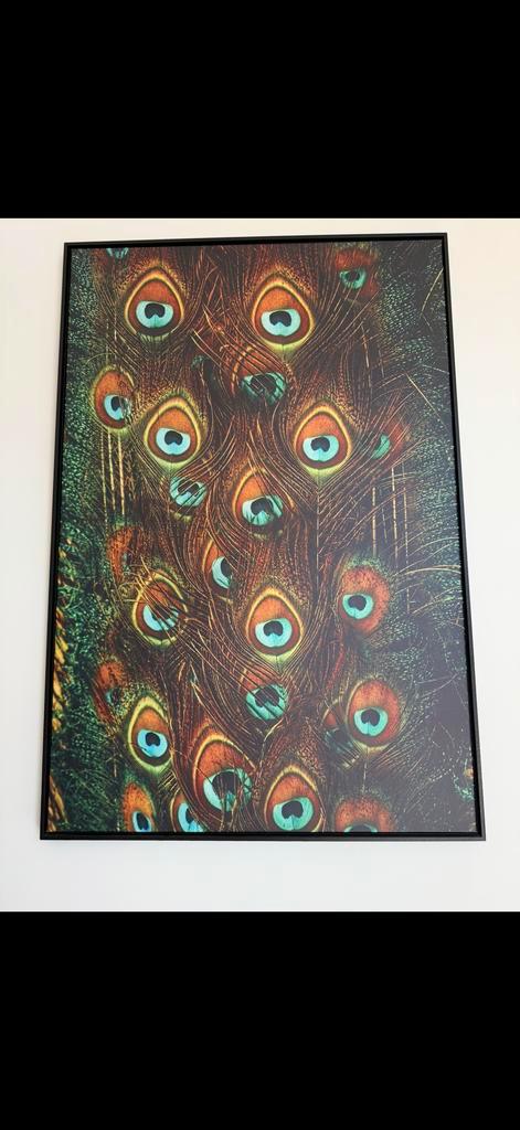 Pauwveren Doek in Lijst, Huis en Inrichting, Woonaccessoires | Schilderijen, Tekeningen en Foto's, Zo goed als nieuw, Overige typen