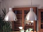 2 Industriële rvs hanglampen., Huis en Inrichting, Lampen | Hanglampen, Minder dan 50 cm, Industrieel, Metaal, Zo goed als nieuw