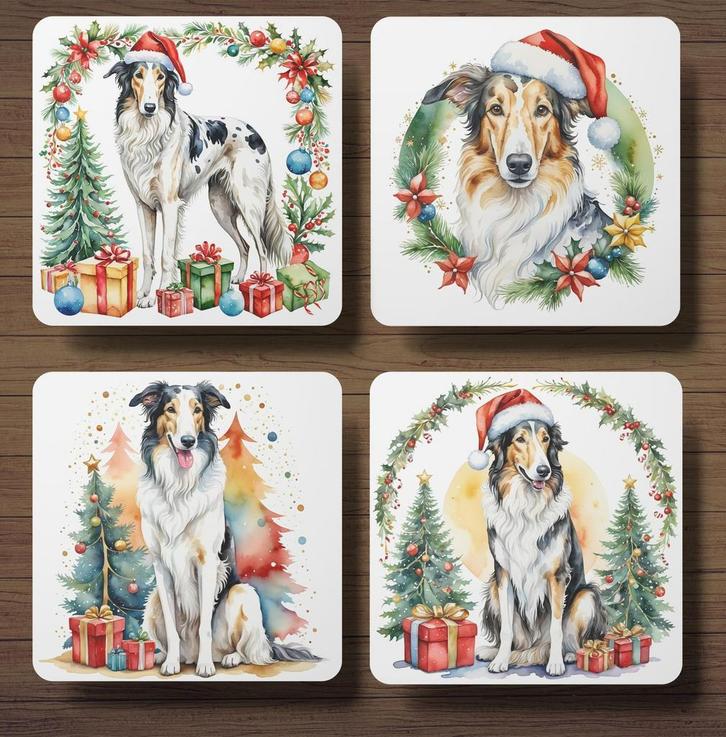 Barsoi Kerst onderzetters met houder, Huis en Inrichting, Woonaccessoires | Onderzetters, Nieuw, Glas of Kopje, Verzenden