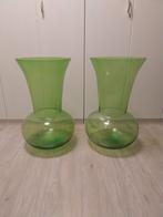 Vintage Groene Vaas Set, Ophalen, Gebruikt, 50 tot 75 cm, Glas