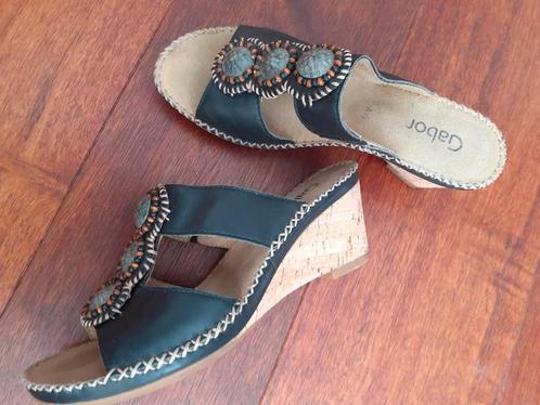 Zwart leren Gabor slippers 37, Kleding | Dames, Schoenen, Zo goed als nieuw, Sandalen of Muiltjes, Zwart, Ophalen of Verzenden