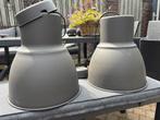 2 Grijze Hanglampen - Industrieel Design, Ophalen, Gebruikt, Metaal, Minder dan 50 cm