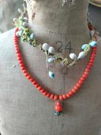 Antiek bloedkoraal collier met Zeeuws knoopje zilver, Sieraden, Tassen en Uiterlijk, Antieke sieraden, Verzenden, Zilver, Ketting