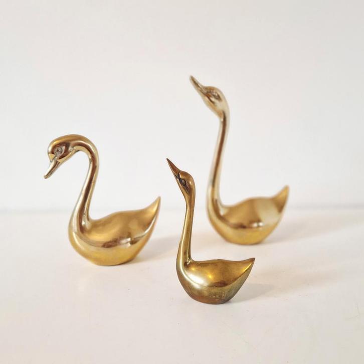 Set van 3 messing zwanen eenden beelden beeld vintage, Verzamelen, Retro, Huis en Inrichting, Ophalen of Verzenden