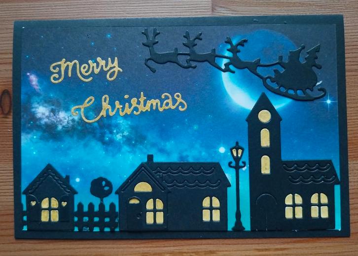 Kerstkaart nachttafereel, Hobby en Vrije tijd, Kaarten | Zelfgemaakt, Nieuw, Kerst, Ophalen of Verzenden