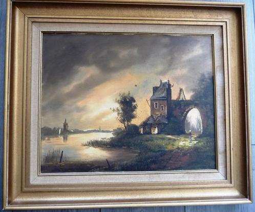 Romantische school in de stijl van Koekkoek - doek - gelijst, Antiek en Kunst, Kunst | Schilderijen | Klassiek, Ophalen of Verzenden