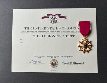 US Legion of Merit: medaille &blanco ondertekend certificaat beschikbaar voor biedingen