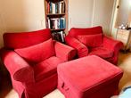 fauteuils en hocker, Huis en Inrichting, Fauteuils, Ophalen, Gebruikt, Ribstof rood, 75 tot 100 cm