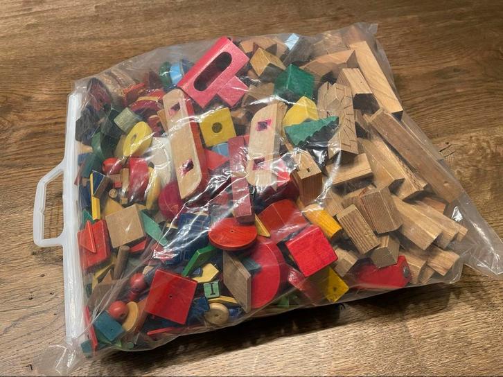 Grote Zak Houten Bouwstenen, Kinderen en Baby's, Speelgoed | Bouwstenen, Gebruikt, Overige merken, Ophalen of Verzenden