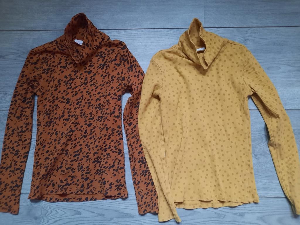 Hema shirt longsleeve met col bruin en geel maat 134 / 140, Gebruikt, Meisje, Ophalen of Verzenden, Shirt of Longsleeve