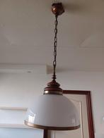 Hanglamp glas, koper, hout, vintage, Ophalen, Gebruikt, Glas, Minder dan 50 cm